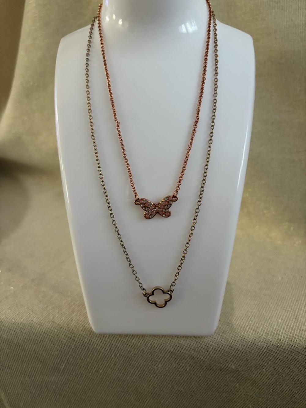 Delicate Rose Gold & Silver Layered Butterfly Necklace Set
